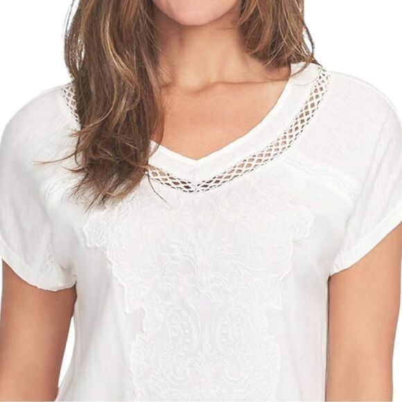 Gloria Vanderbilt Ladies V-Neck Embroidered Cotton Top T-Shirt Large NWT - Picture 2 of 12